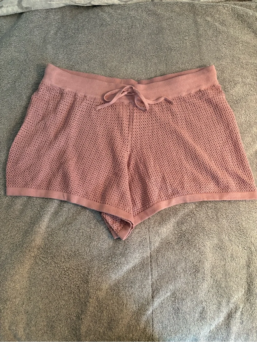 Pact Beachside Linen Crochet Shorts Pink XL Coverup Sheer Elastic Waistband Pool